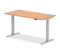 Air 1600 x 800mm Height Adjustable Desk Oak Top Cable Ports Silver Leg