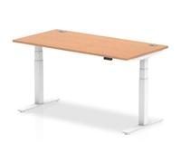 Air 1600 x 800mm Height Adjustable Desk Oak Top Cable Ports White Leg