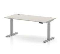 Air 1600 x 800mm Height Adjustable Office Desk Dove Grey Top Cable Ports Silver Leg