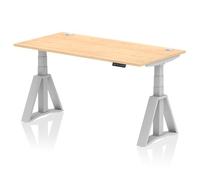 Air 1600 x 800mm Height Adjustable Office Desk Maple Top Cable Ports Silver Leg with Piste Foot