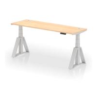 Air 1800 x 600mm Height Adjustable Office Desk Maple Top Cable Ports Silver Leg with Piste Foot
