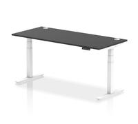 Air 1800 x 800mm Height Adjustable Office Desk Black Top Cable Ports White Leg