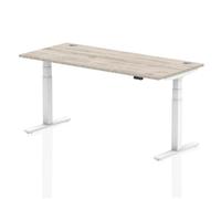 Air 1800x800mm Height Adjustable Desk Grey Oak Cable Ports White Leg