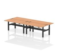 Dynamic Air Back-to-Back W1800 x D800mm Height Adjustable Sit Stand 4 Person Bench Desk With Cable Ports Oak Finish Black Frame - HA02718
