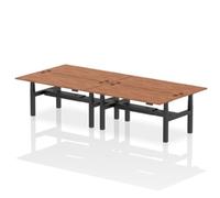 Dynamic Air Back-to-Back W1800 x D800mm Height Adjustable Sit Stand 4 Person Bench Desk With Cable Ports Walnut Finish Black Frame - HA02730