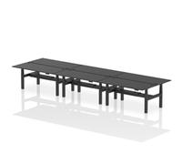 Dynamic Air Back-to-Back W1800 x D800mm Height Adjustable Sit Stand 6 Person Bench Desk With Cable Ports Black Finish Black Frame - HA03030