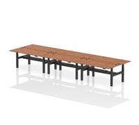 Dynamic Air Back-to-Back W1800 x D800mm Height Adjustable Sit Stand 6 Person Bench Desk With Cable Ports Walnut Finish Black Frame - HA02802