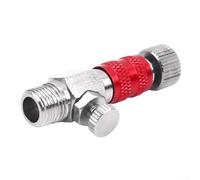 Air Brush Connector Adapters, 1/8 Inch Threaded Metal Airflow Control Valve with Quick Release for Precise Pressure Adjustment, Silver and Red, for Artists and Professionals