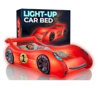 Air Candy Illuminated LED Inflatable Kids Car Bed Sleep Racer Dream Car with Built-in Night-Light, Red Race-Car Design, Ages 3-12