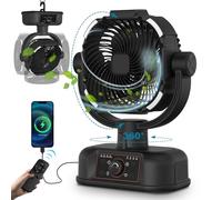 Air Circulator Camping Fan with LED Light -10 Inch, 3D Auto 360° Oscilating, Remote Control, Portable 20000mAh Rechargeable Battery,Stepless Variable Speed - ldeal for Camping, Tents, and Room Cooling