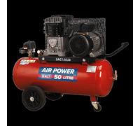 Air Compressor 50L Belt Drive 3hp with Cast Cylinders & Wheels