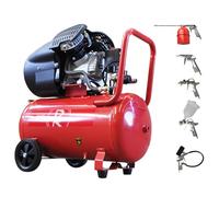 Air Compressor 50L Litre Electric V Twin 3HP Portable 2.2kw 116psi 11.8CFM 5 Piece Accessories Kit Workshop Garage 230v 3 Pin 13amp UK Plug Red Low Noise 39kg