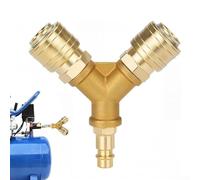Air Compressor Pneumatic Connector, 1/4 Inch Industrial Compressed Air Distributor Dual Output 200 PSI Maximum Pressure For Compressor, 8 * 8.5CM(Copper Plating)