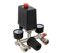 Air Compressor Pressure Control Switch, 2 Pressure Gauges, Compressed Air Compressor with Valve Gauges Regulator, for 230V Compressor, Automatic Shutdown (Black)