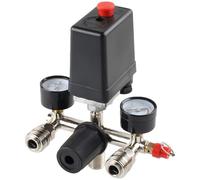 Air Compressor Pressure Control Switch with Valve Gauges Regulator, 90-120PSI Adjustable Manifold Regulator with Twin Outlets and Safety Valve, Automatic Shutdown Compressed Air Gauge 220/380V
