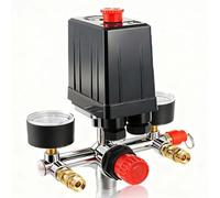 Air Compressor Pressure Switch Control Valve, 90-120PSI Adjustable Manifold Regulator Gauge Compressor Pressure Valve Switch Control 220/380V for Air Compressor(0-180 PSI Gauge Range)