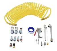 Air Compressor Tire Hose Kit, 1/4in NPT Industrial Quick Connect Fittings with 25ft Coil Nylon Hose, Blow Gun Set for Tire Inflation and Pneumatic Tools