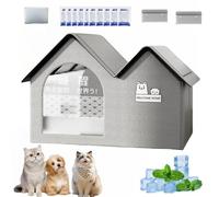 Air Conditioned Cat and Dog House, Foldable Pet Cooling Shelter with Ice Packs and Soft Pad, Weatherproof Summer Dog House with AC Unit, For Indoor Outdoor Small to Large Pets