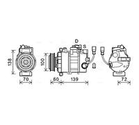 Air conditioning compressor R 134a PAG 46 VNAK382 AVA QUALITY COOLING for VW