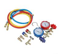 Air Conditioning Manifold Gauge Set | For HVAC Pressure Testing Kit with 3 Hoses for R410A R404A R134A R22 | Brass Diagnostic Tool with Dual Gauges for Auto AC