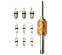 Air Conditioning Valve Core Kit, 10 Pieces A/C Refrigeration System R12 & R134a VValve CorRe AC Service Port Seal Cap ValvVe Stem CorEe Removal Tool ServiIce Valves for Car