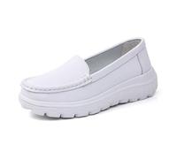 Air Cushion Slip-On Non-Slip Breathable Leather Nurse Shoes, Lightweight Comfortable Healthcare Orthopedic Shoes, Ideal for Nurse Crews (White, 3)