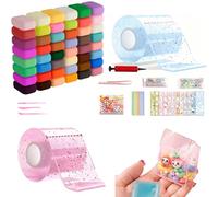 Air Dry Clay Air Dry Ultra Light Magic Clay, No-Toxic Modeling Clay & Dough,Nano Tape Kit for Kids - Creative Craft Set with 2 Rolls, Balloon Pump, 48 Colours, Stickers, Glitter, Beads & Tools