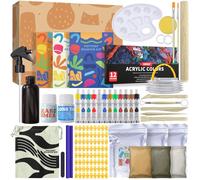 Air Dry Clay for Adults Kids - Pottery Kit for Beginners, Sculpting Tools Set, How-to-Guides, Paints, Brushes, Sponge, Varnish, Letter Stamps, Frosted Strip, Perfect for Party Holiday Craft Gift