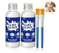 Air Dry Clay Glaze, 2x60ml Gloss Clay Varnish with Brushes, Waterproof & Scratch Resistant Glaze for Pottery, Polymer, Oil Painting, Wood
