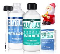 Air Dry Clay Glaze - Upgraded Polymer Clay Glaze, 2 x 100ml Ultra Gloss and Matte Finish Varnish Pottery Glaze, Clay Sealant to Prevent Scratches, Wear, Cracking - Professional Clay Tools, Quick Dry