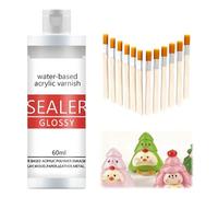 Air Dry Clay Varnish, 60ml Clay Glaze with 6 Brush for Air Drying Clay, Natural Finish Clay Sealer ,Clear Varnishfor Craft, Ceramic, Pottery, High-Gloss Glaze Effect, Easy to Use