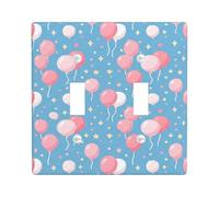 Air-Float Balls Double Light Switch Cover Plate, Celebratory Playful Stars Clouds Celebration Blue Plastic Standard Size Switch Plate Decorative for Bedroom Bathroom Kitchen Entrance Decor