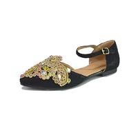 Air Foot Girls Pearl Black Flats Embroidery Kids Buckle Wedding Khussa Ladies Outdoor Party Shoes UK Sizes 10-8