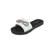 Air Foot Ladies Black Slippers Flat Slip-On Sliders for Summer Holiday Women's Diamante Bow Sandals UK Size 3-8