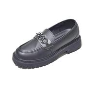 Air Foot Womens Black Chunky Loafers with Metal Chain Detail Comfortable Slip-On Work & Casual Platform Shoes UK Size 3-8