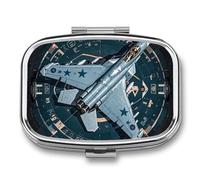 Air Force Fighter Jet Pill Box Travel Pill Organizer 2 Compartment Weekly Pill Case with Mirror A Day Medicine Container Medicine Organizer for Purse, Pocket, Or Wallet