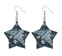 Air Force Fighter Jet Wooden Earrings for Women, Vintage Elegant Wood Jewelry, Lightweight Earrings for Wedding, Party, Everyday Jewelry Gift, Star, Wood, wood