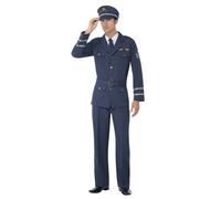 Air Force Pilot Wartime Mens Pilots Uniform Fancy Dress Costume Deluxe