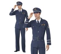 Air Force Pilot Wartime Mens Pilots Uniform Fancy Dress Costume Deluxe
