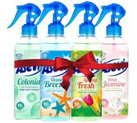 Air Freshener 4 Piece Spanish Cleaning Products Giftset Bundle, White Jasmine, Ocean Breeze, Colonia & Spring Fresh Scents Long-Lasting 12-Hour Fragrance, Odour Eliminator Spray, for Home, Car, Office
