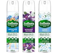 Air Freshener Spray - 3 x 300ml | Antibacterial & Multi-Purpose Freshener | Midnight Bloom, Mountain Air & Linen Fresh | Odour Eliminator for Home & Fabrics