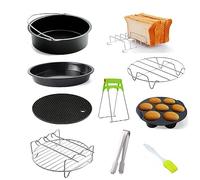 Air Fryer Accessories, 10 Pcs Air Fryer Accessories for 3.2-5.8qt Fryers, Reusable Silicone Air Fryer Liner, Dual Air Fryer Rack, Oil Brush, Skewer, Food Clip, Silicone Glove, Kitchen Tong