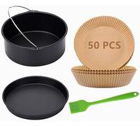 Air Fryer Accessories,7 inch Cake Barrel,Pizza Pan,50 Pcs Baking Paper and Silicone Brush for Ninja Gowise Cosori Phillips Cozyna Gourmia Zeny,