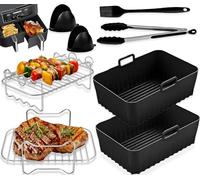 Air Fryer Accessories 8 pcs for Ninja Foodi Flexi Drawer Dual Air Fryer 9.5l for AF400UK 、AF300UK、 Keplin、COSORI with Silicone Tongs & Air Fryer Rack,Air Fryer Silicone Liners Accessories