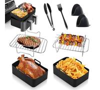 Air Fryer Accessories Essentials 8pcs for Ninja Foodi AF500UK AF400UK Tower T17088 7.6L-9.5L Dual Zone Air Fryer - Including Reusable Silicone Airfryer Liner Grill Cookbook Gloves for Home Cooking