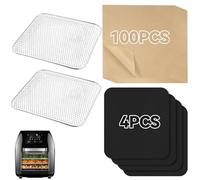 Air Fryer Accessories for CHEFMAN 10 Qt, 2pack Basket Tray 100pcs Air Fryer Liners and 4pcs Black Non Stick Mat