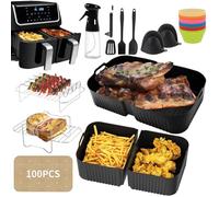 Air Fryer Accessories for Ninja AF500UK/AF500UKCP - Reusable 10.4L & 2 x 5.2L Silicone Liners Set with Grill Rack, Silicone Cup, Oil Brush, Parchment Paper, Gloves, Oil Bottle,Tongs & Spatula