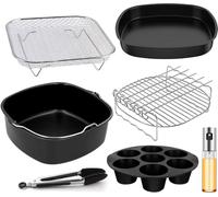 Air Fryer Accessories for Philips Air Fryer 6.2L NA230, COSORI 4,7L/5,5L/6L, Instant 5.7L Including Silicone Muffin Tray, Square Cake Bucket, Grilling Rack, Pizza Tray, Oil Spray Bottle