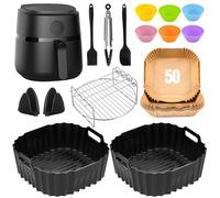 Air Fryer Accessories for PHILIPS Airfryer 2000 series 4.2L NA229/09, Reusable Silicone Liners for Philips 4.1L HD9252 HD9200 HD9255, Grilling Rack, Tongs, Gloves, Oil Brush, Paper Liners Included