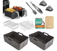 Air Fryer Accessories, HOMELYLIFE Silicone Air Fryer Liners for Ninja AF400UK AF300UK AF451UK AF500UK Tower T17088, 10 Pcs Dual Air Fryer Accessories, Cheat Sheet Magnets Cooking Guide Booklet